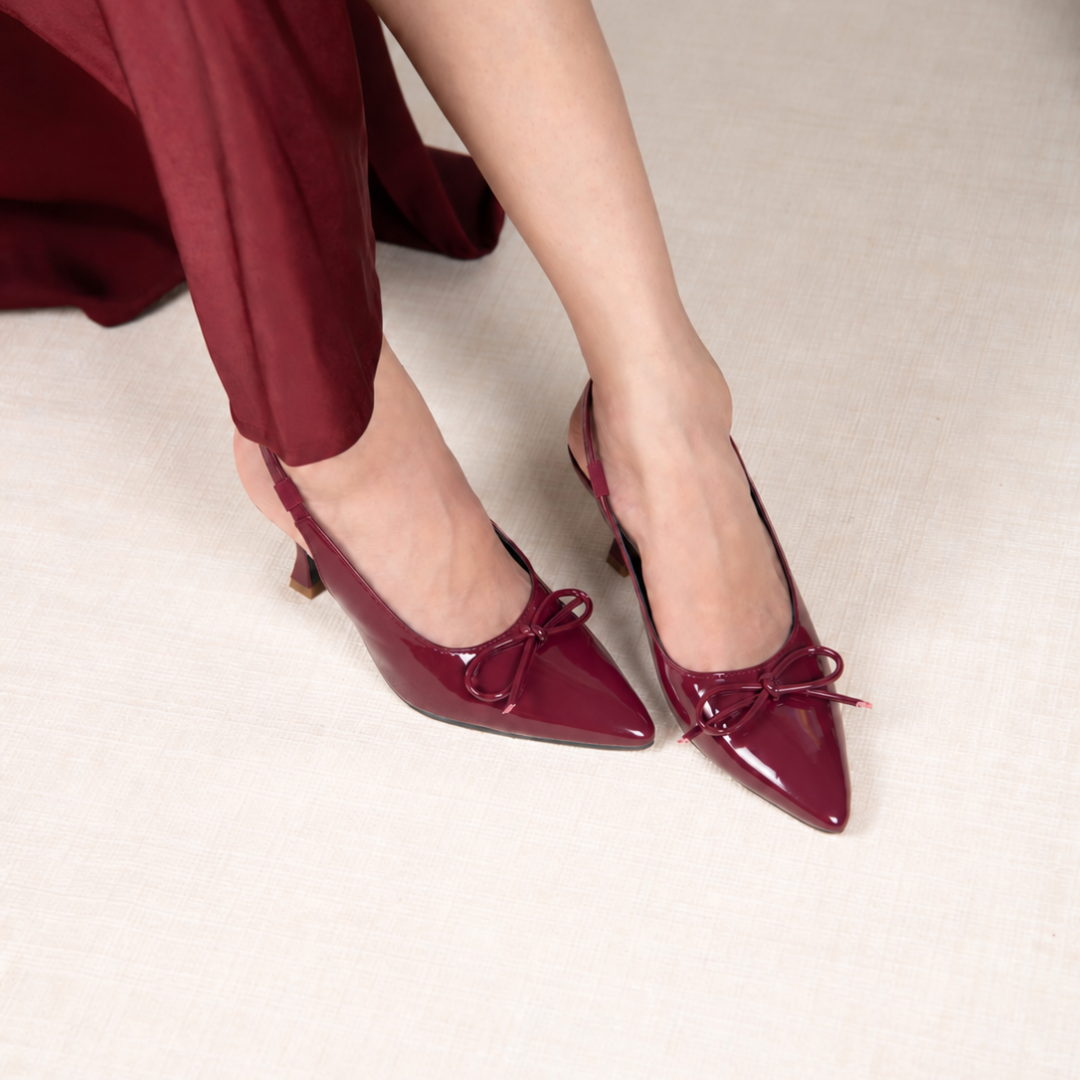 Glossy Bow Heels- Cherry Red