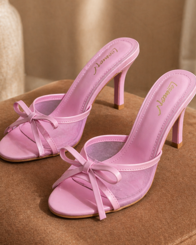 Stylish Mesh Bow Sandals- Pink