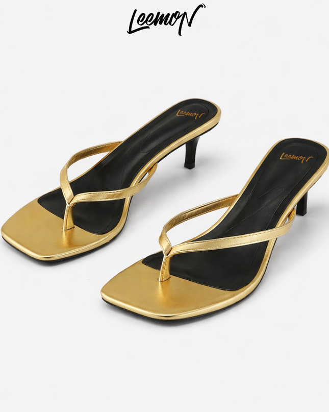 Kitten Heel Sandals-Golden
