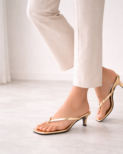 Kitten Heel Sandals-Golden