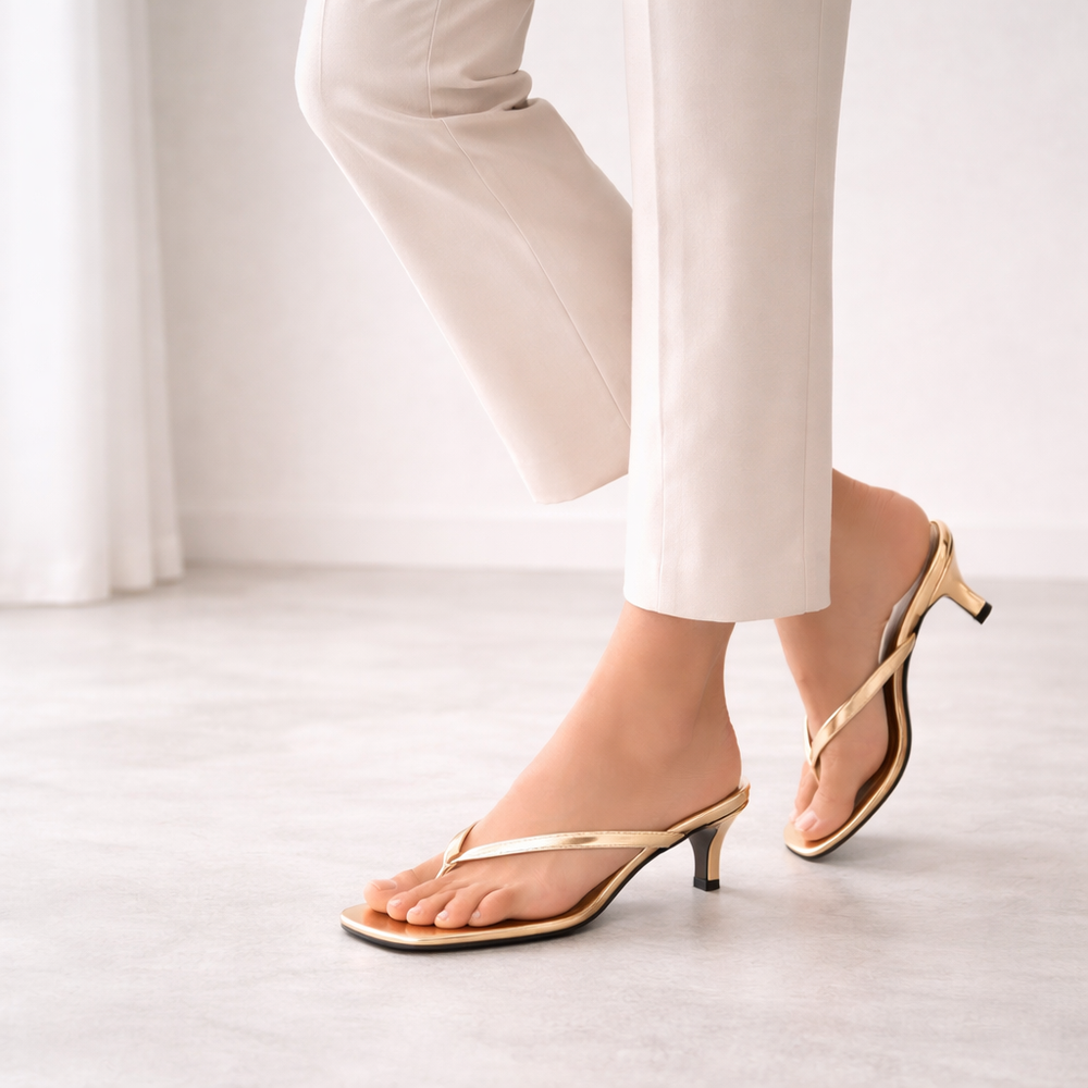 Kitten Heel Sandals-Golden
