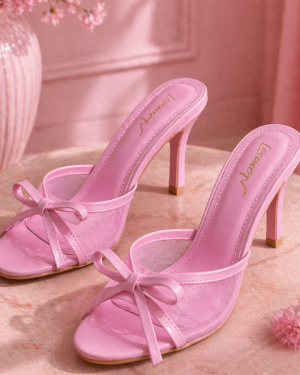 Stylish Mesh Bow Sandals- Pink