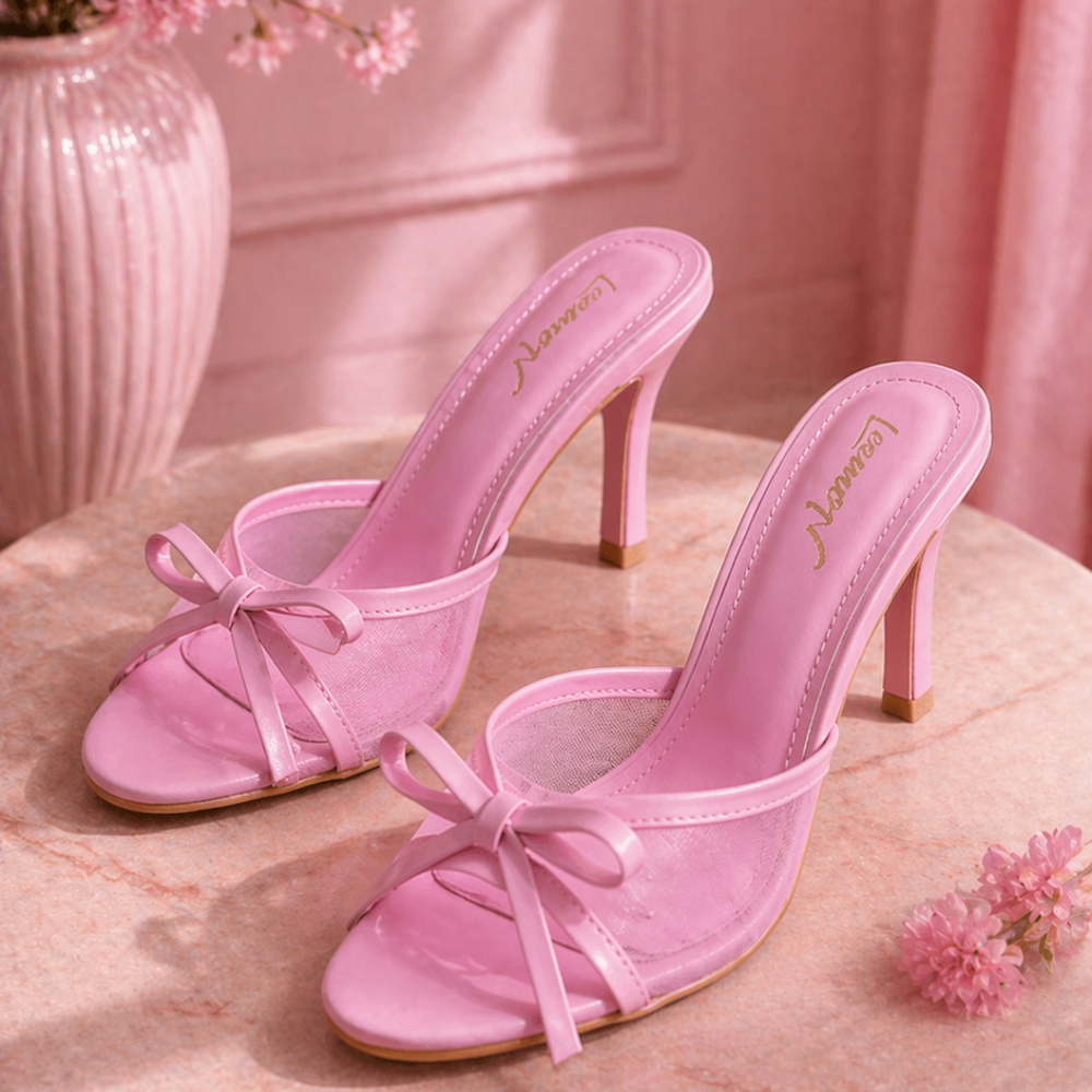 Stylish Mesh Bow Sandals- Pink