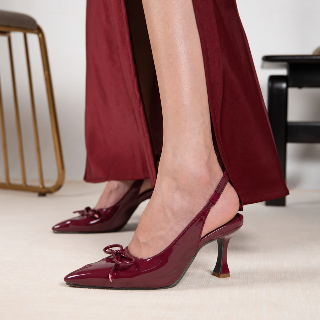 Glossy Bow Heels- Cherry Red