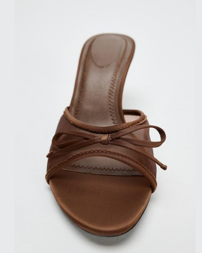 Stylish Mesh Bow Sandals- Brown
