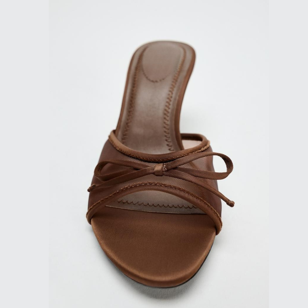 Stylish Mesh Bow Sandals- Brown