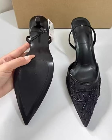 Luxury Embroidered Slingbacks- Black