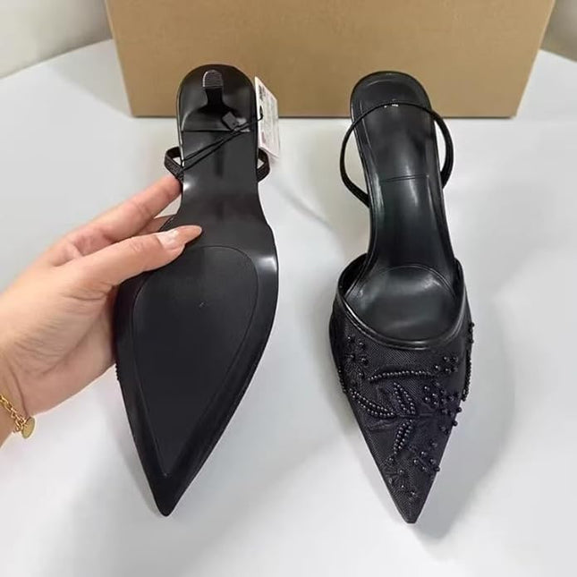 Luxury Embroidered Slingbacks- Black