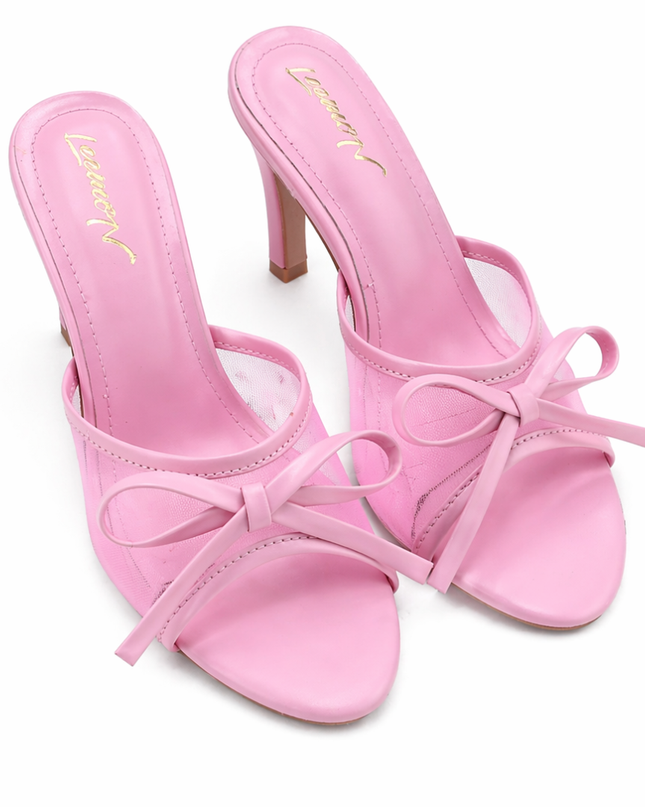 Stylish Mesh Bow Sandals- Pink