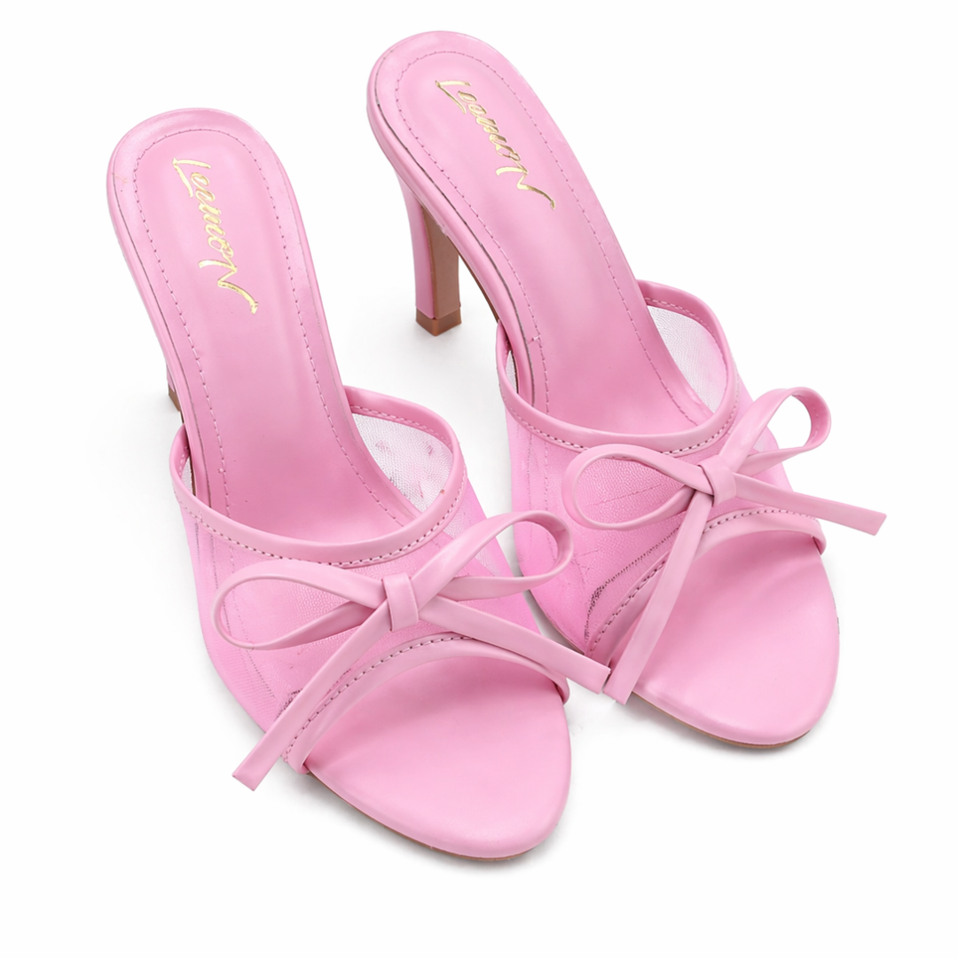Stylish Mesh Bow Sandals- Pink