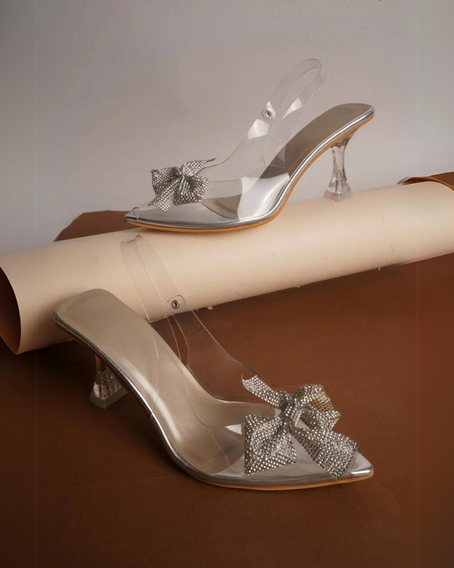 Transparent Glam Bow Heels
