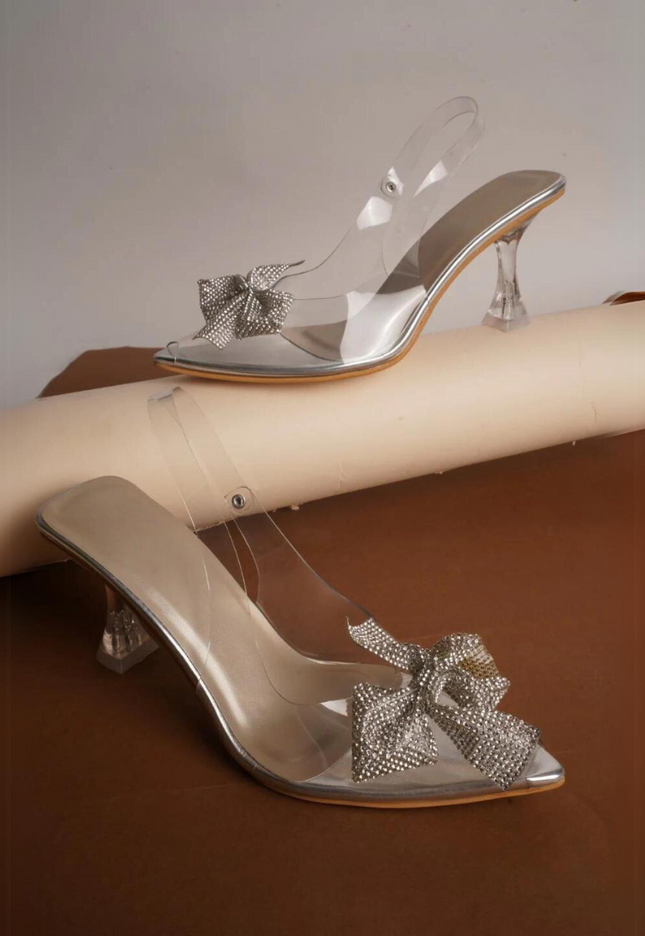 Transparent Glam Bow Heels