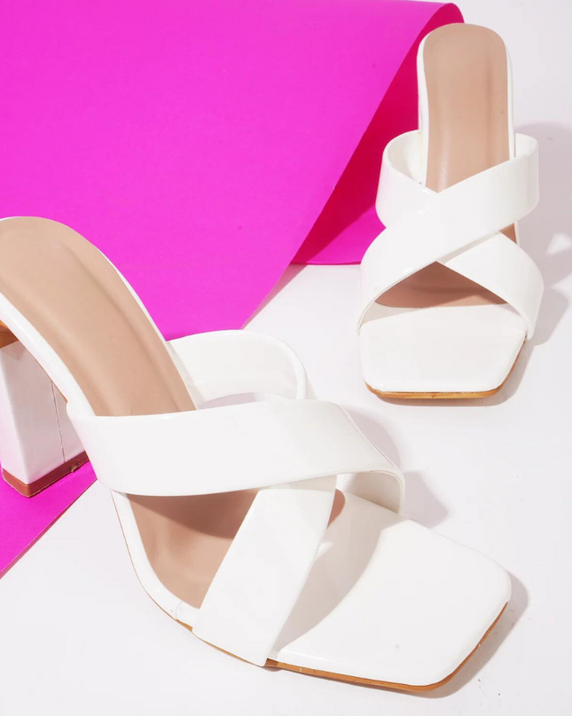 Ava Crisscross Heeled Sandal - White