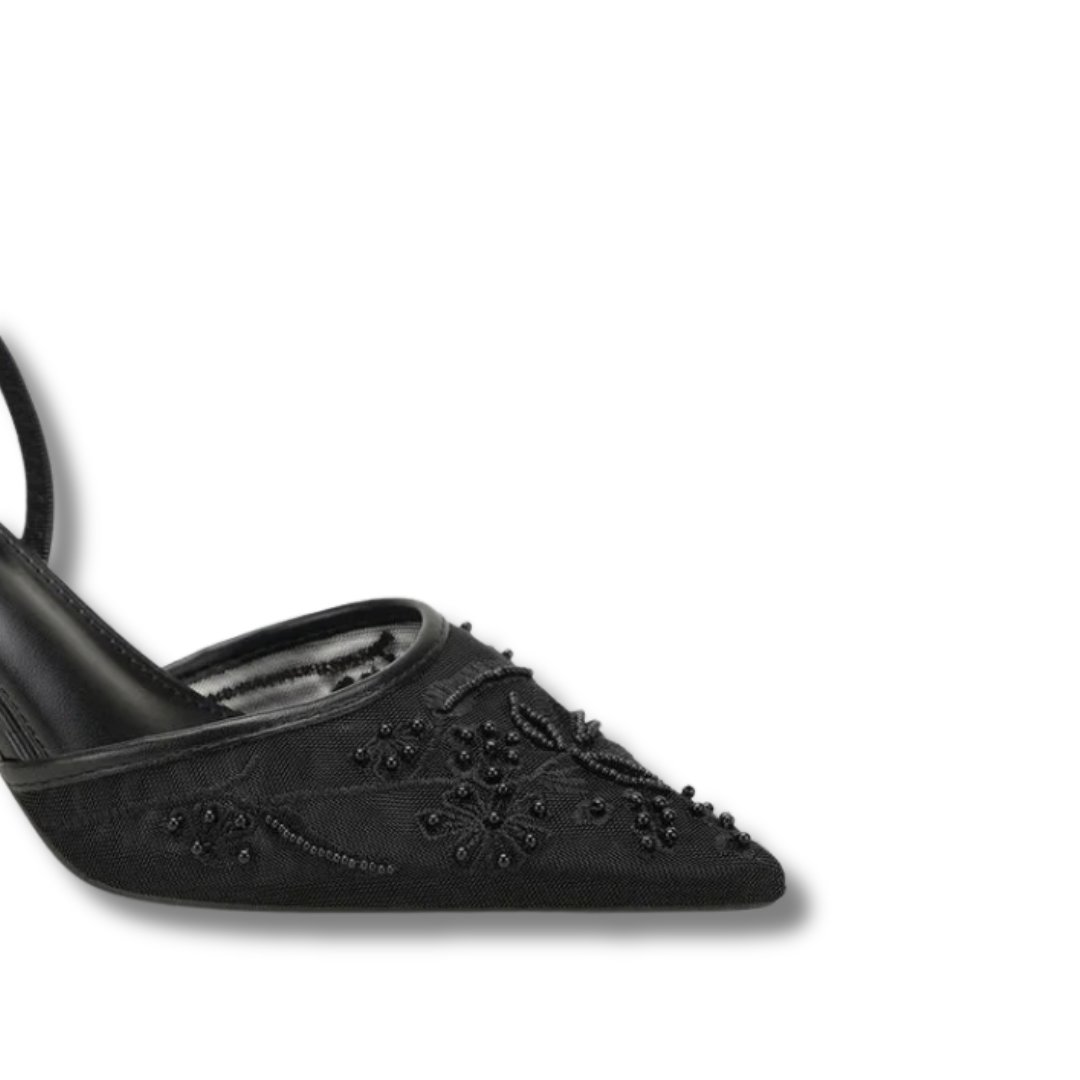 Luxury Embroidered Slingbacks- Black