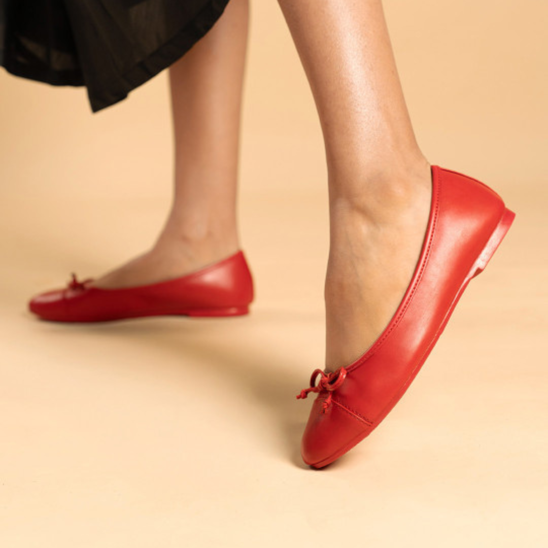 Comfort Bow Ballet Pumps - Red