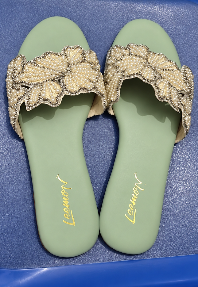 Rahina Flat Sandals- Green Leemon Pakistan