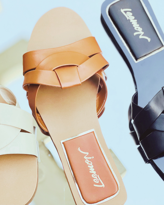 Crisscross Comfort Slides- Brown