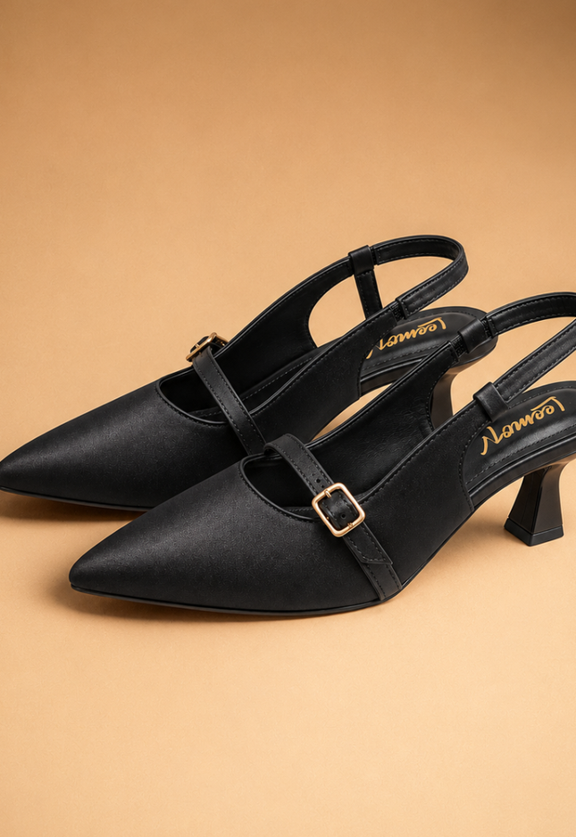 Serena Pointed Toe Heels - Charcoal Black Leemon Pakistan