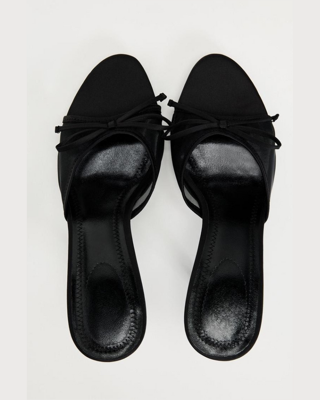 Stylish Mesh Bow Sandals- Black