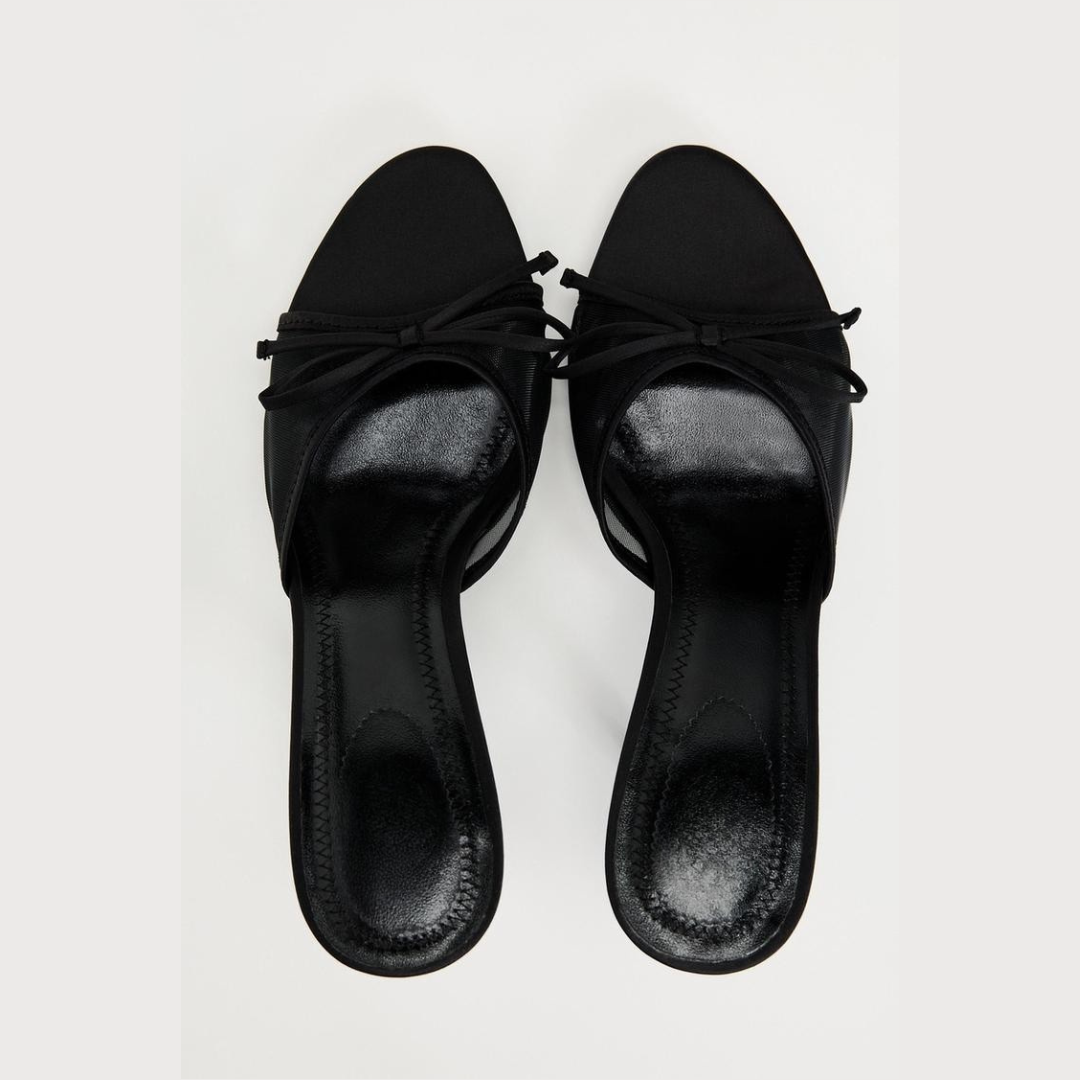 Stylish Mesh Bow Sandals- Black