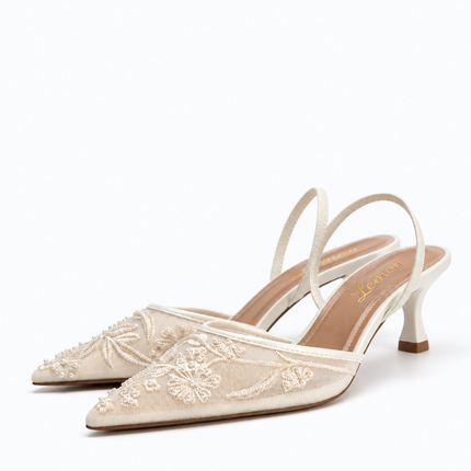 Luxury Embroidered Slingback- White Leemon Pakistan