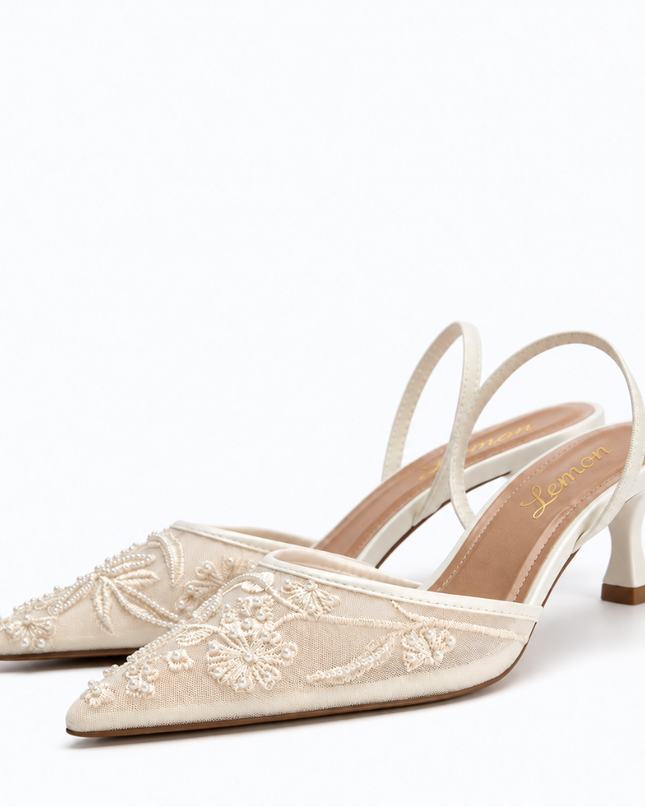 Luxury Embroidered Slingback- White Leemon Pakistan