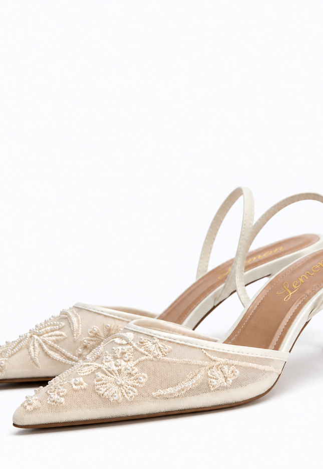 Luxury Embroidered Slingback- White Leemon Pakistan