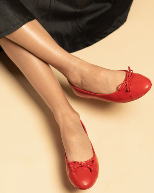 Comfort Bow Ballet Pumps - Red