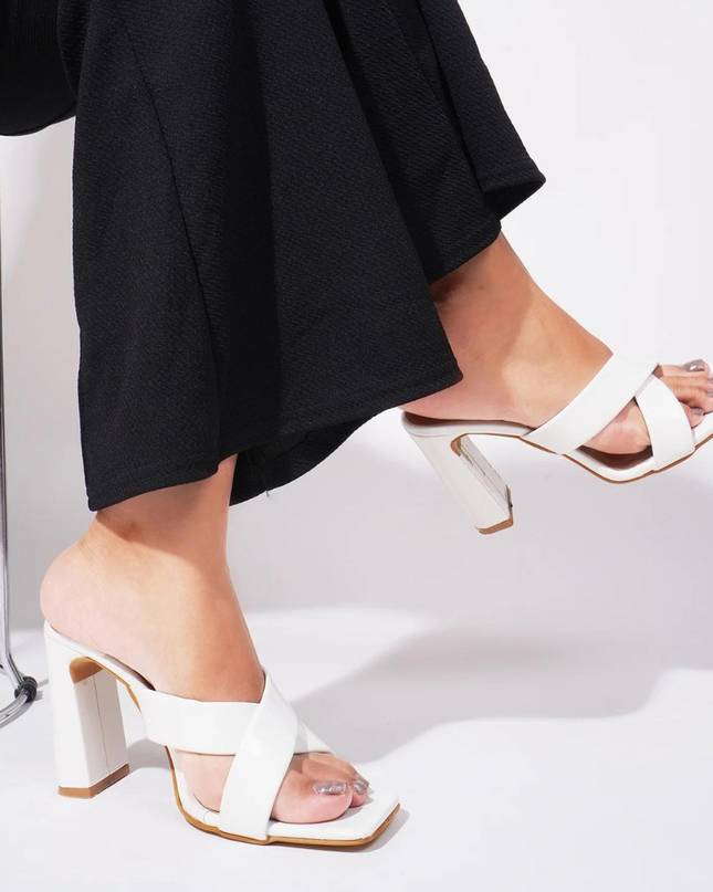 Ava Crisscross Heeled Sandal - White