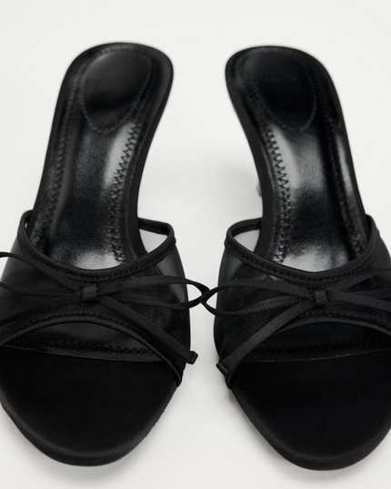 Stylish Mesh Bow Sandals- Black