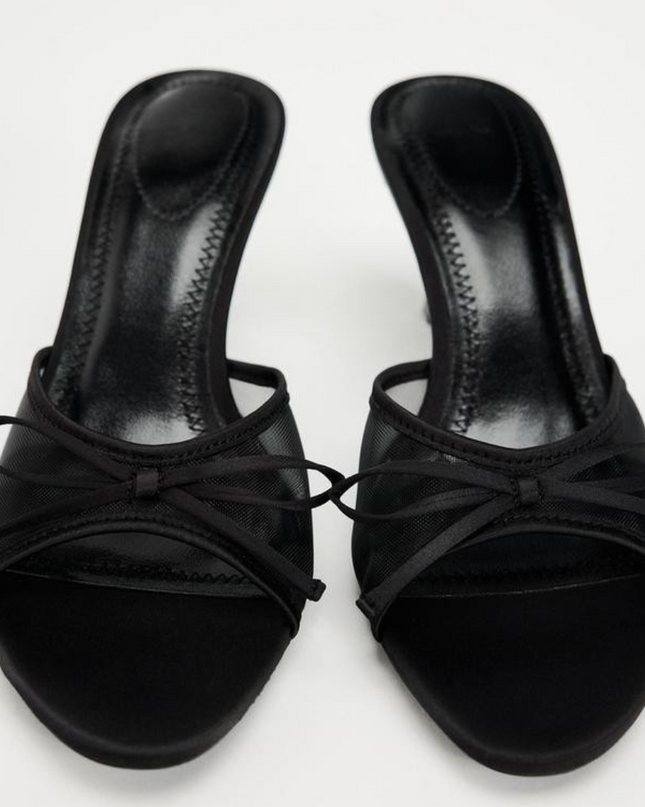 Stylish Mesh Bow Sandals- Black