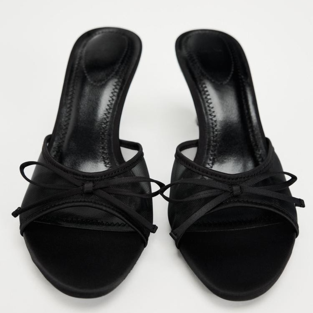 Stylish Mesh Bow Sandals- Black