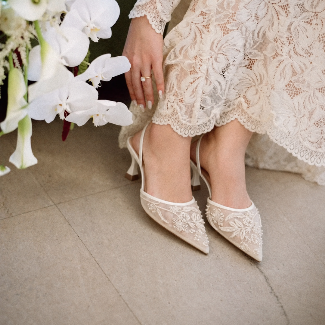 Luxury Embroidered Slingback- White