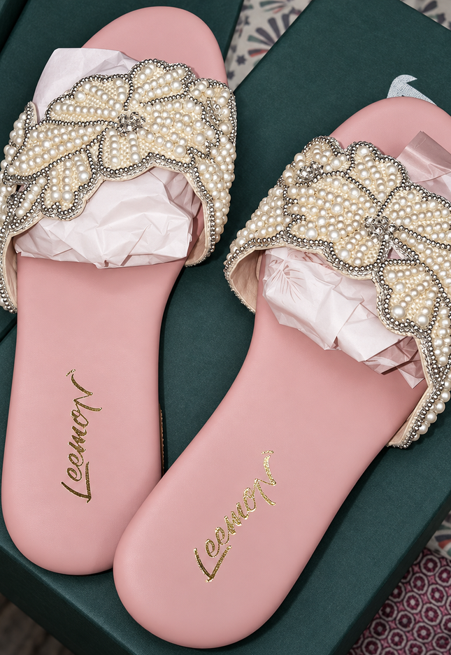 Rahina Flat Sandals- Pink Leemon Pakistan
