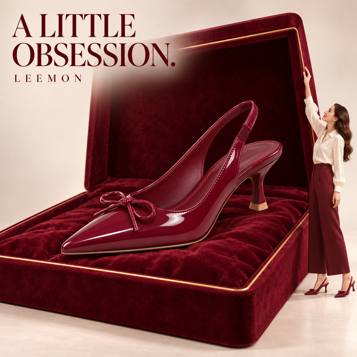 Glossy Bow Heels- Cherry Red