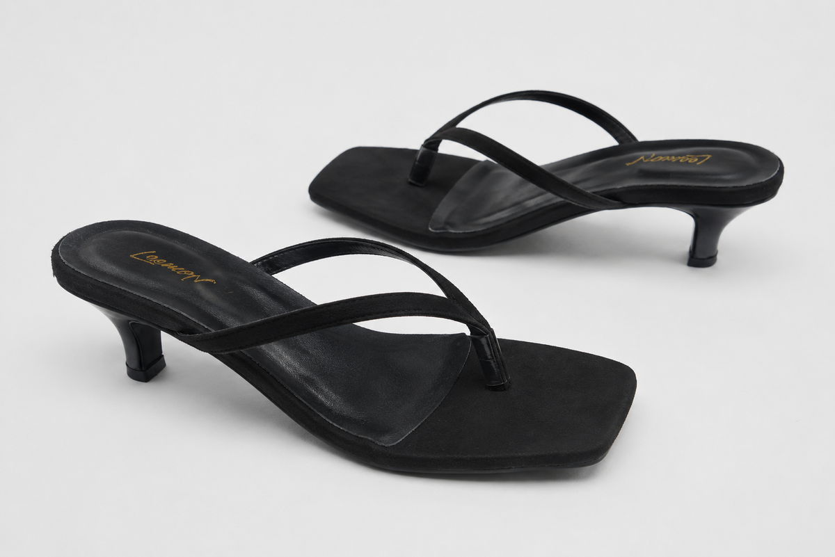 Kitten Heel Sandals-Black