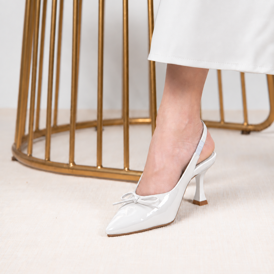 Glossy Bow Heels- White
