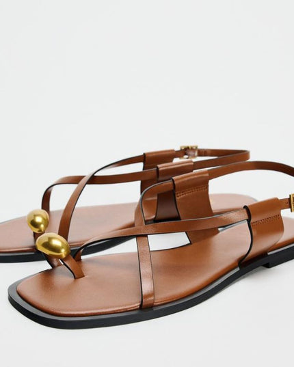 Aurelia Gold Toe Ring Sandals - Brown