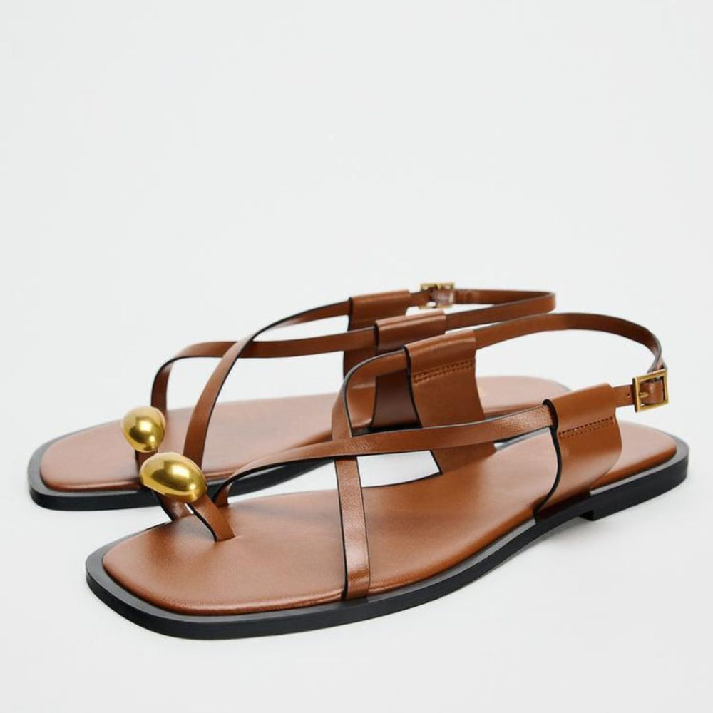 Aurelia Gold Toe Ring Sandals - Brown