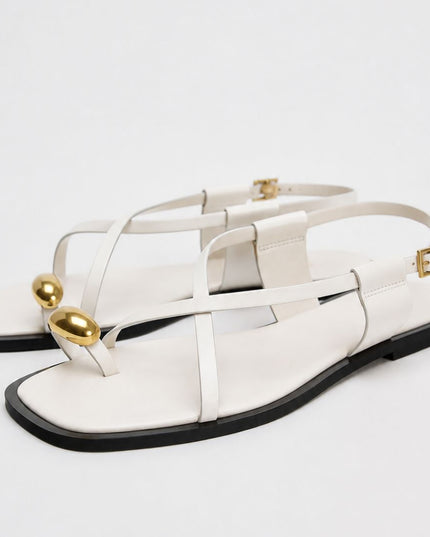 Aurelia Gold Toe Ring Sandals - White