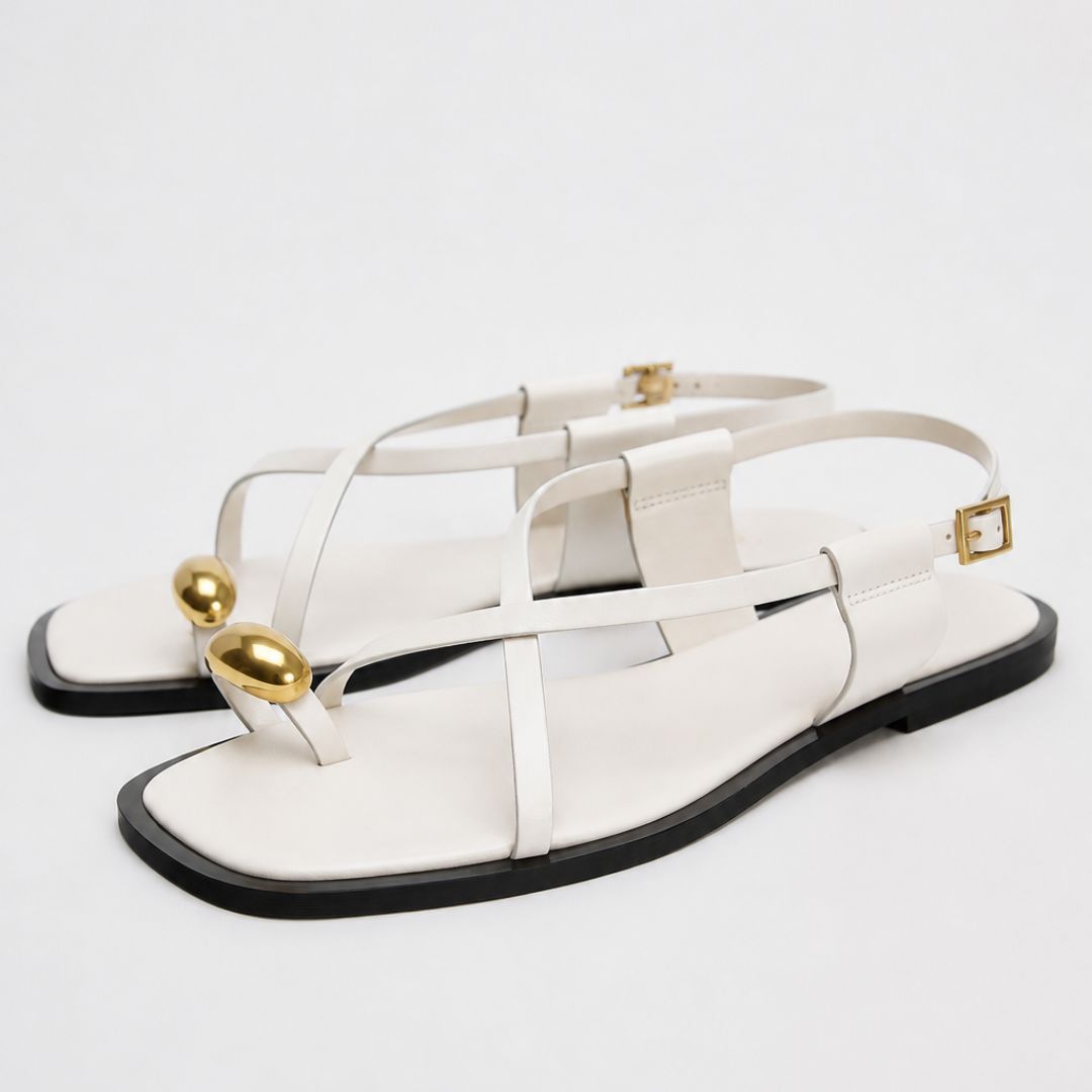 Aurelia Gold Toe Ring Sandals - White