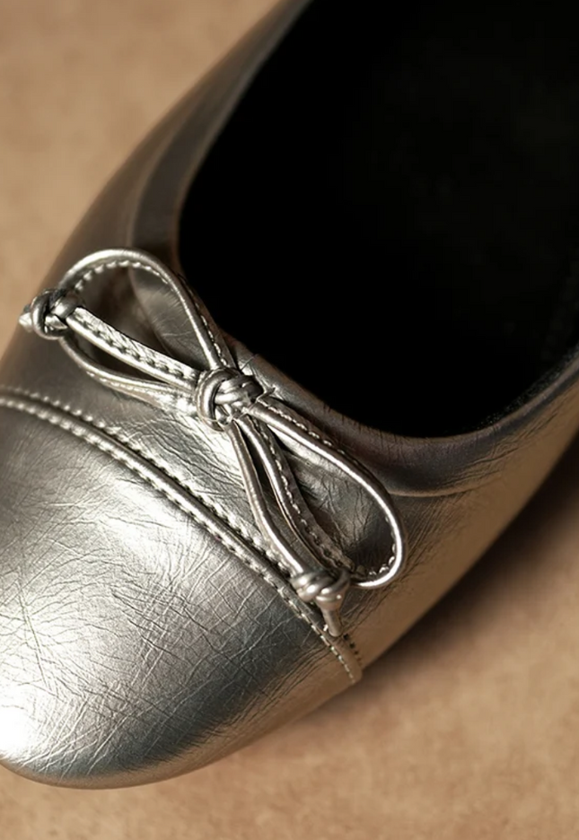 Comfort Bow Ballet Pumps - Silver Leemon Pakistan