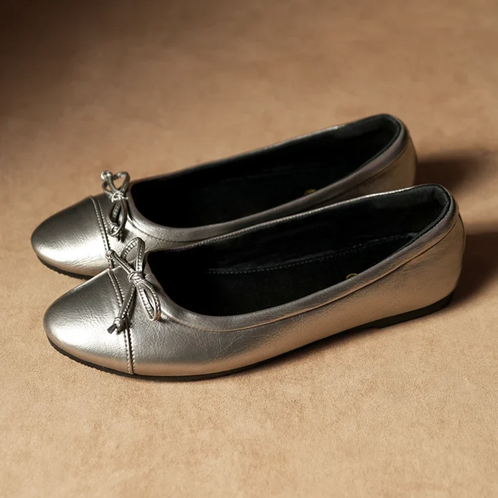 Comfort Bow Ballet Pumps - Silver