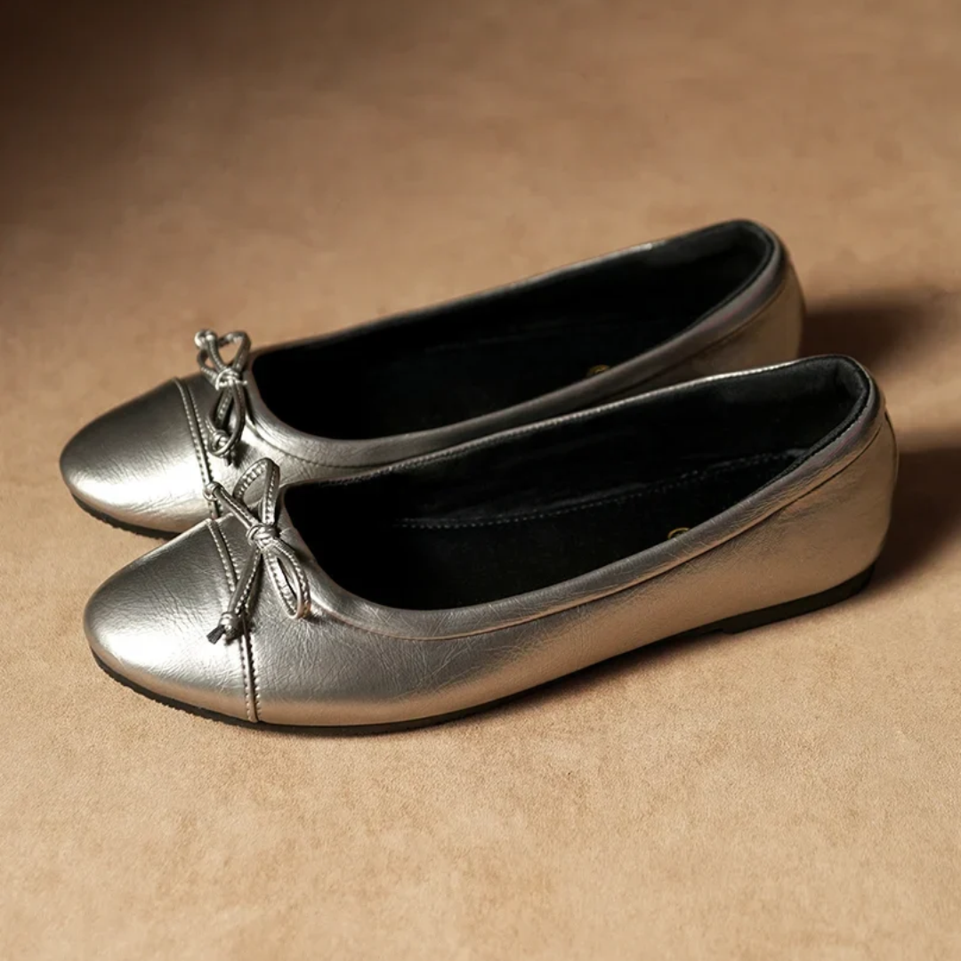 Comfort Bow Ballet Pumps - Silver