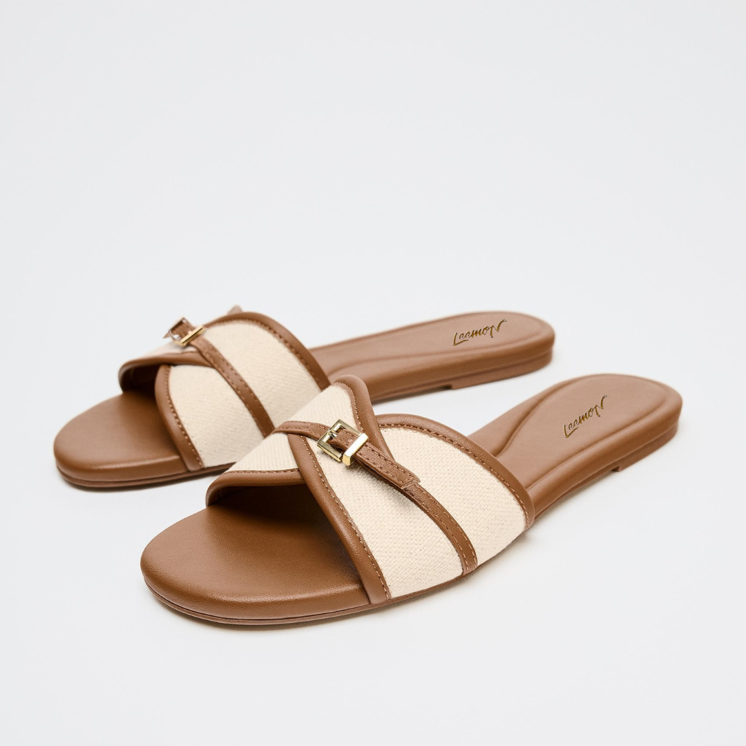 Buckled Chic Flat Sandals- Brown