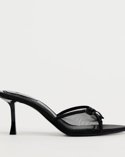 Stylish Mesh Bow Sandals- Black