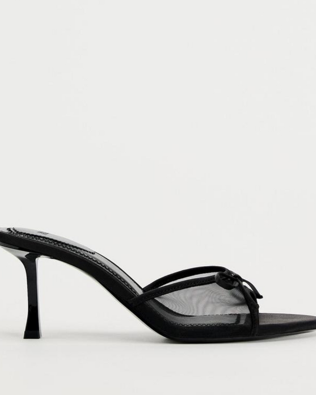 Stylish Mesh Bow Sandals- Black