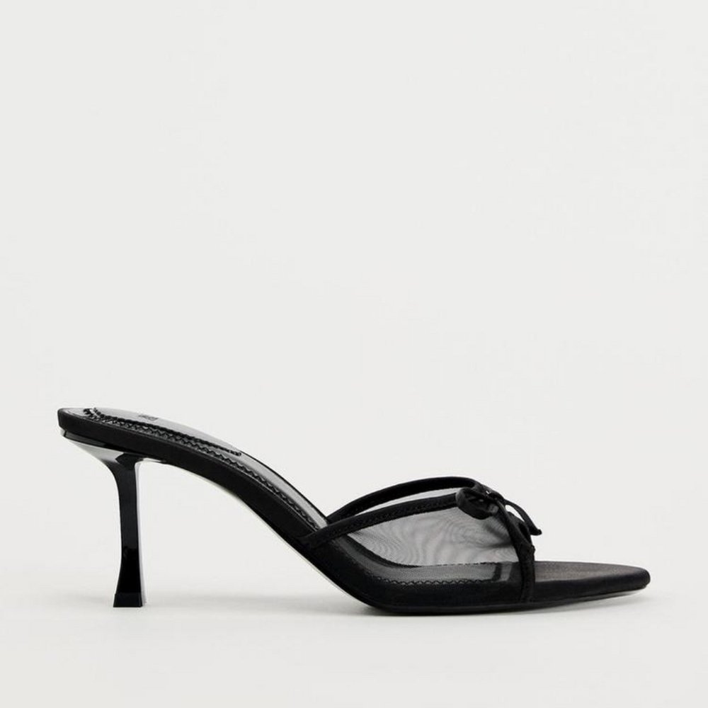 Stylish Mesh Bow Sandals- Black