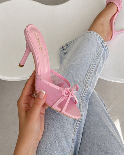 Stylish Mesh Bow Sandals- Pink