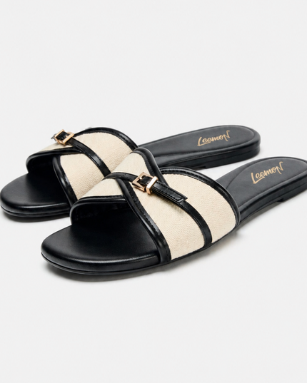 Buckled Chic Flat Sandals- Black